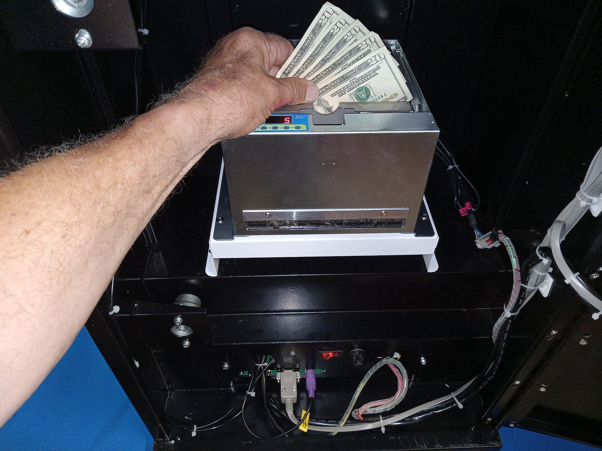 0.100 - Bill To Bill Change Machine (ATM) - Accepts Bills, Dispenses Bills. Example; Insert $100 Bill and Receive Change in Five (5) $20.00 Bills or Script. Meters Bills Dispensed. Prewired for Nayax Credit Card Terminal.