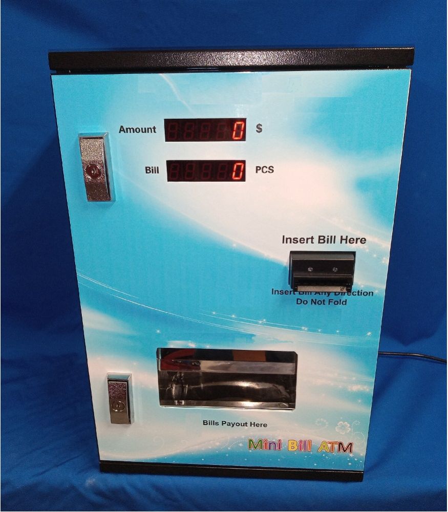 0.101 - Bill To Bill Changer ATM - Accepts Bills, Dispenses Bills. Example; Insert $5, $10, $20, $50 or $100 Bills and Receive Change in $1.00 Bills or Script. Meters Bills Dispensed. Prewired for Nayax Credit Card Terminal.