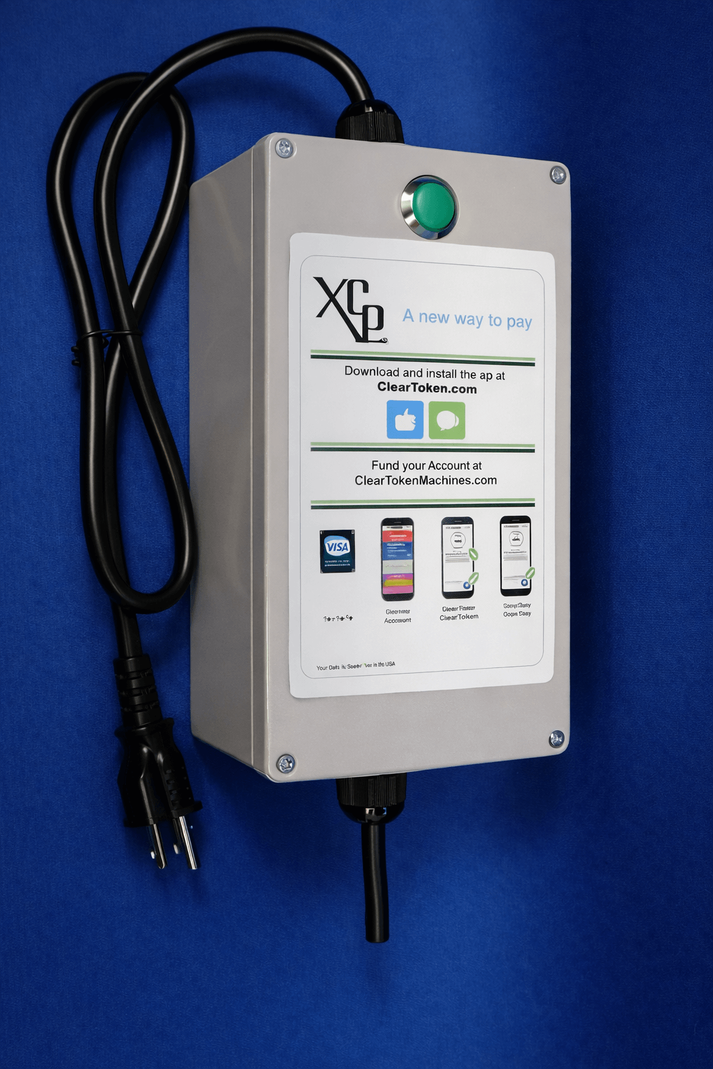 .053 - VendaVolt 110~120V 40A Contactor Relay Electricity Timer Cashless Payment Station. Accepts Visa & MasterCard Cell Phone App Payments. Vends Electricity For Most Electrical 110~120 Volt Devices.  (NOT RECOMMENDED FOR HOME TYPE WASHERS!)