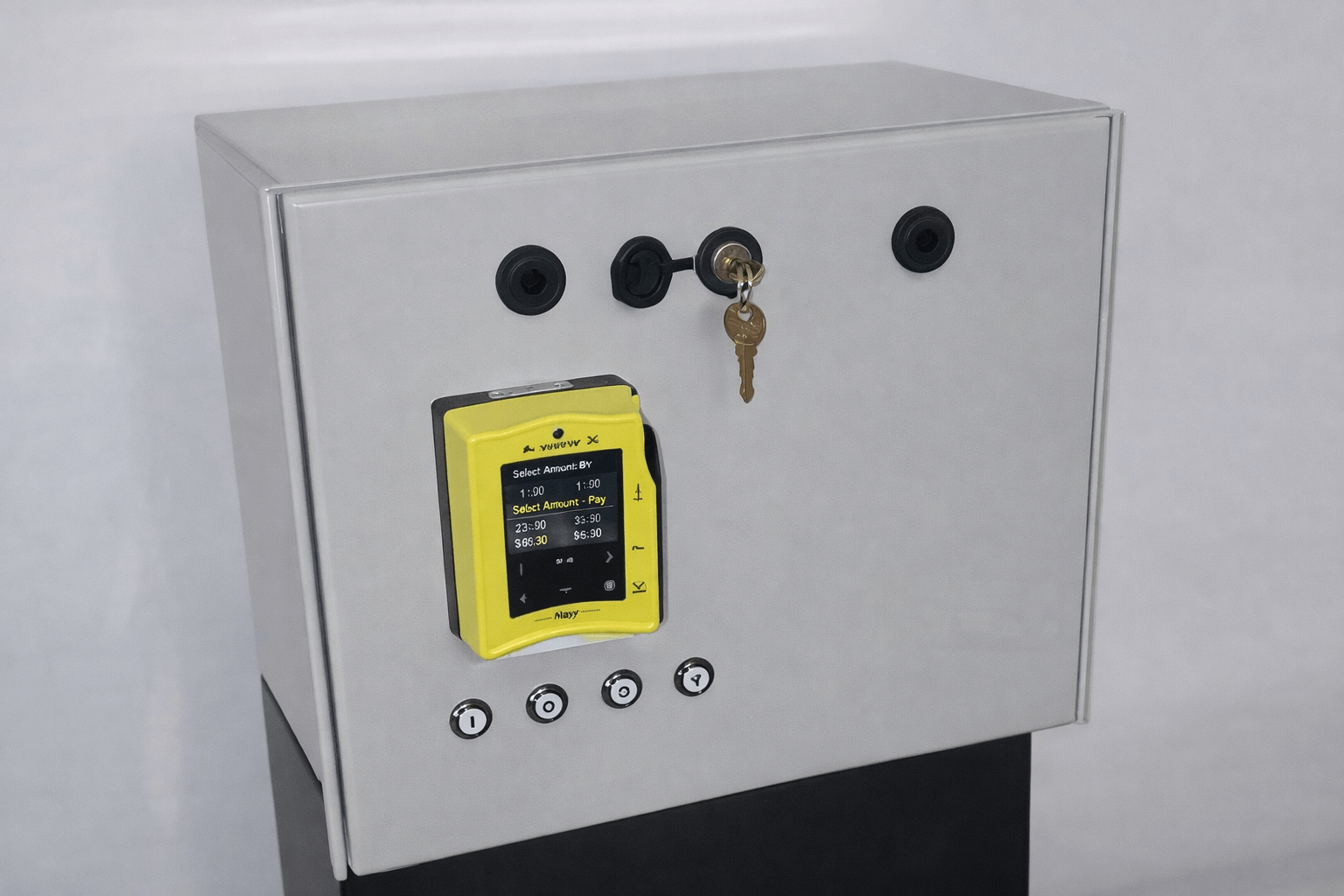 .0632B - Wire or Optional Wireless VendaVolt Nayax Model 2004 VendaVolt Cashless 4 Push Button Selection Timer Payment Station for 1 - 4 Tennis, Pickleball And Other Court Electricity Lighting. Timed Vend Cycle 100ms-32 Hours. Includes 24 Hour Timer