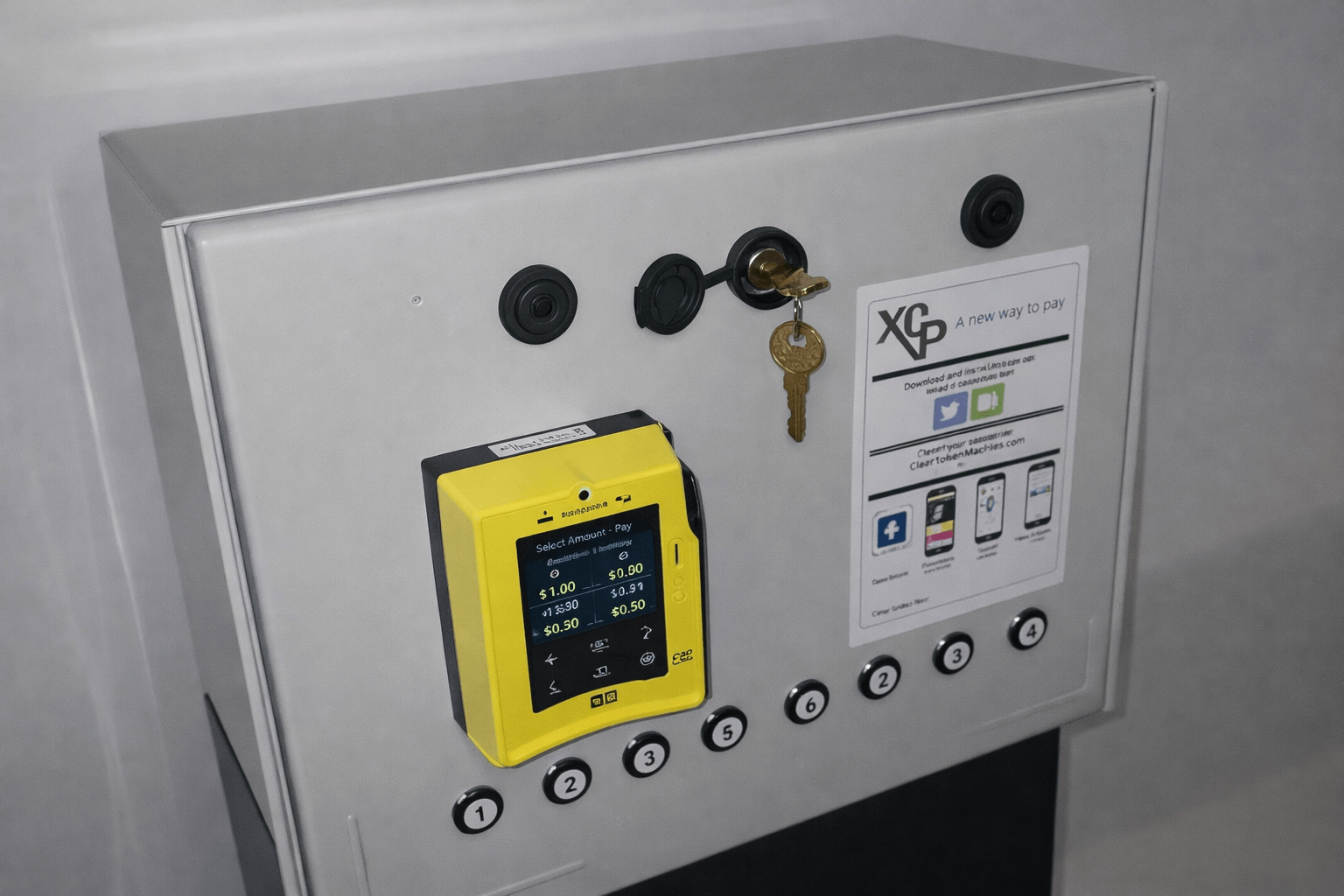 .064 - Wired or Optional Wireless VendaVolt Nayax Model 2008 VendaVolt Cashless 8 Push Button Selection Timer Payment Station for 1 - 8 Tennis, Pickleball And Other Court Electricity Lighting. Timed Vend Cycle 100ms to 32 Hours. Includes 24 Hour Interval