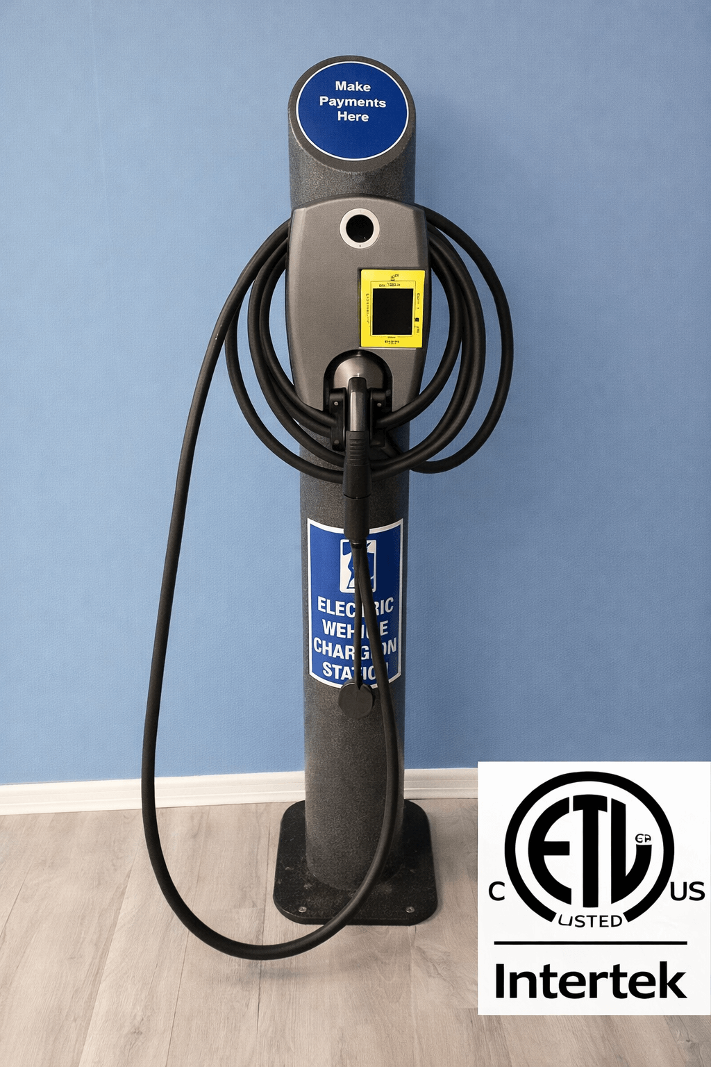 .6655 - Nayax Cashless Payment VendaVolt Model 2001 Smart Level 2 EV Charger, 40 Amp 220V ETL, J1772 Plug With 25 Ft Cable, 54 Inch Pedestal Mounted EV Charging Station. Customer Selectable 6 Timer Amounts & Prices. Available For Shared Vending.