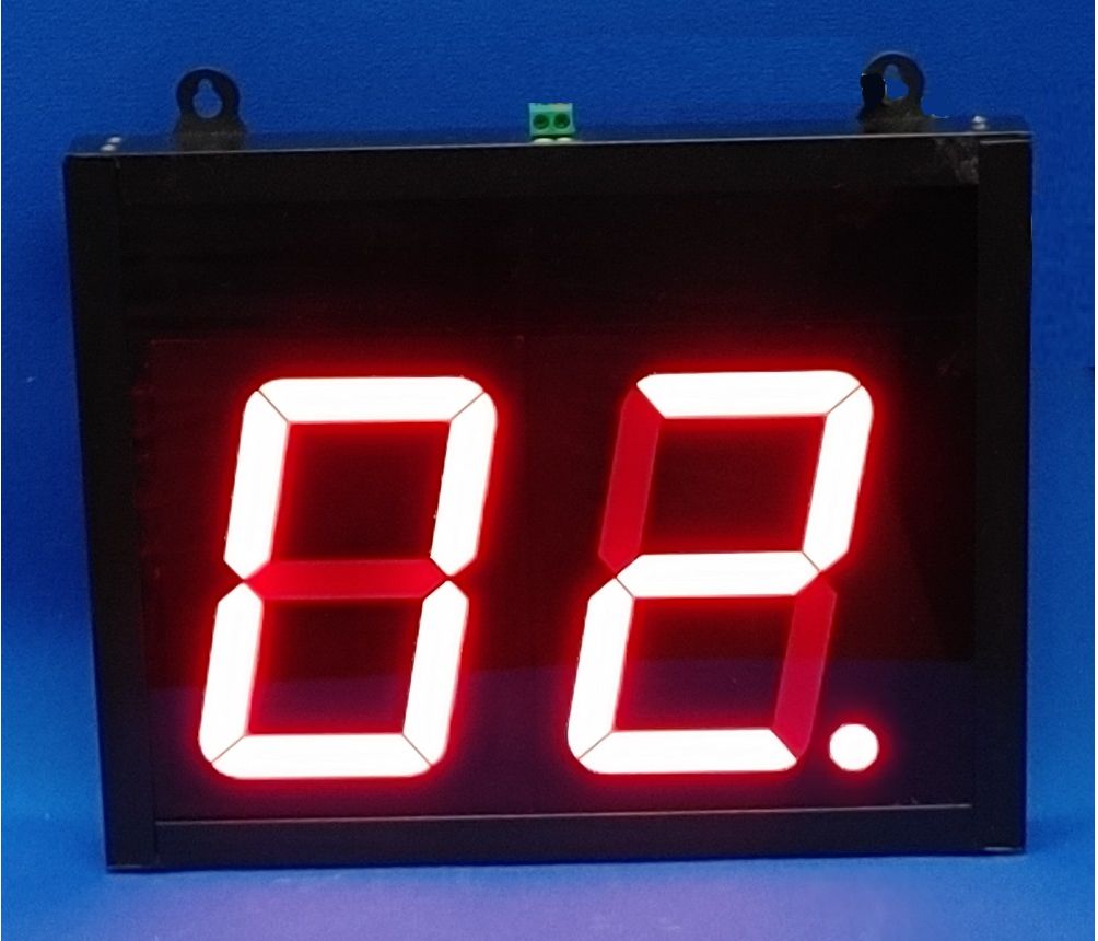 2 Digit count up LED Timer Display in 4 inches high red numbers , 12V DC input with a 2 step count up. Starts in seconds & on arriving at 1 minute it will start showing minutes
