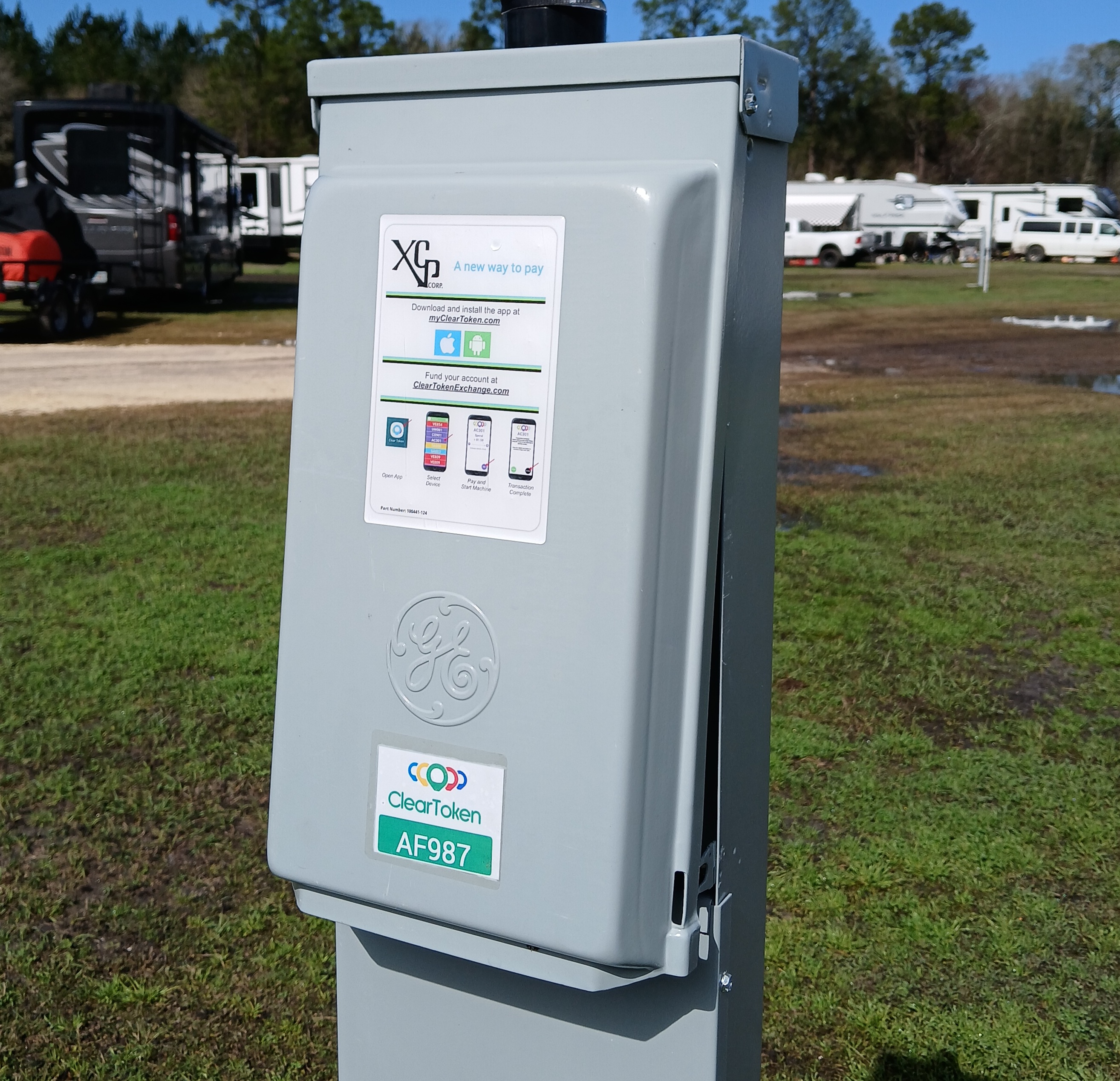 .0574- Shared Vending VendaVolt RV Electricity Cashless Payment Station Pedestal Kit. Payment From Cell Phone Via Bluetooth For Hour, Day Or Weekly Timer Mode.  Designed And Manufactured For; RV 50A/30A/20A Electricity Pedestal Vending